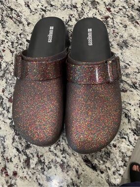 Melissa Women's Glitter Clog Mules - Multicolor Sparkle on Black Base
